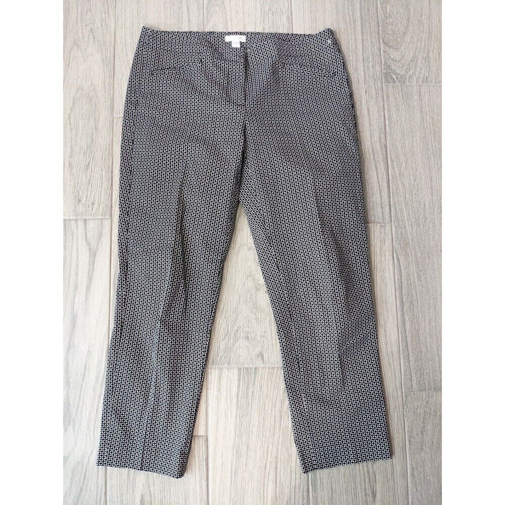 J.Jill 6P Gray Geometric Print Ponte Stretch Essential Slim Ankle Pants N48